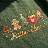 Cute Christmas Embroidered Jumper - Festive Cheer Black Sweatshirt - product photo 1