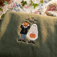 Cute Ghost & Pumpkin Embroidered Sweatshirt | Spooky Season - product photo 1