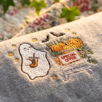 Halloween Embroidered Crewneck Sweatshirt - Cute Coffee Ghost & Pumpkins - product photo 1