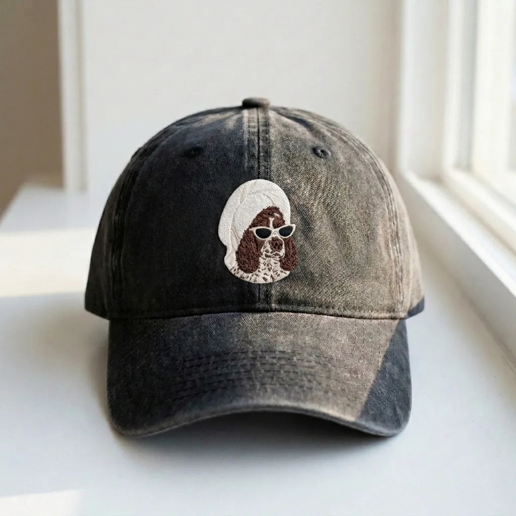Dog in Towel & Sunglasses Cap - Faded Black Baseball Hat - product photo 1