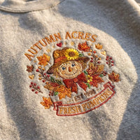 Vintage Farmhouse Scarecrow Embroidered Pullover - Dark Green Autumn Jumpe - product photo 1