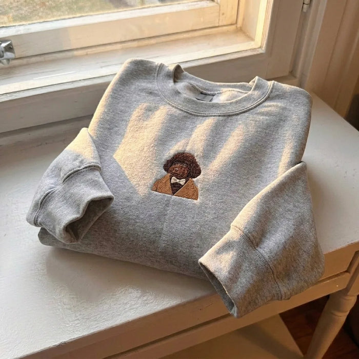 Gentleman Doodle Embroidered Pullover - Dog with Bow Tie Jumper
