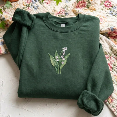 Ghost Lily of the Valley Embroidered Sweatshirt