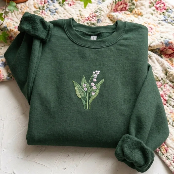 Ghost Lily of the Valley Embroidered Sweatshirt - Spooky Floral Crewneck