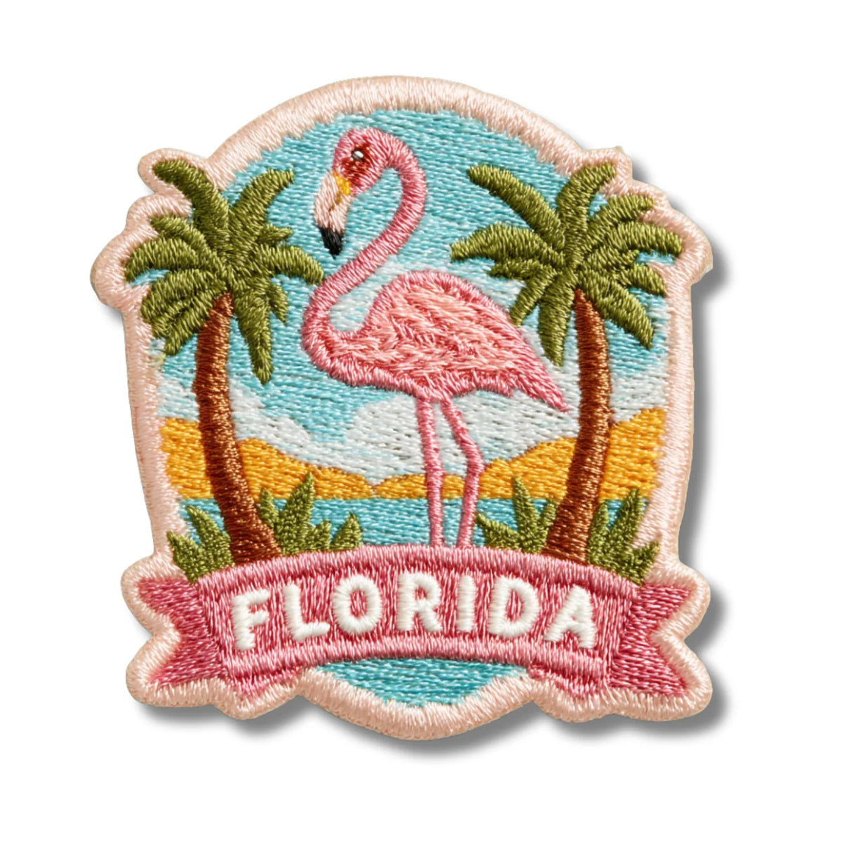 Florida Pink Flamingo Tropical Palm Trees Embroidered Patch - product photo