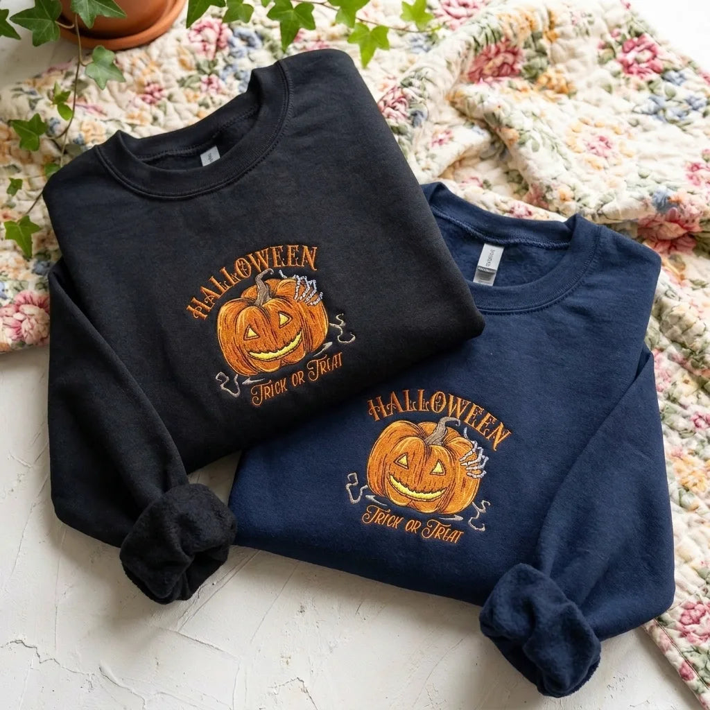 Halloween Trick or Treat Pumpkin Embroidered Sweatshirt - product photo 1