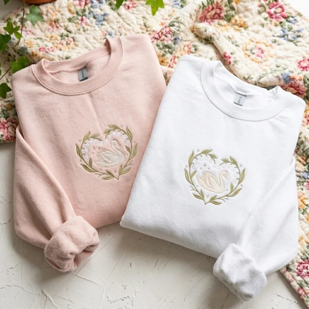 Swan & Lily of the Valley Embroidered Sweatshirt - product photo 1