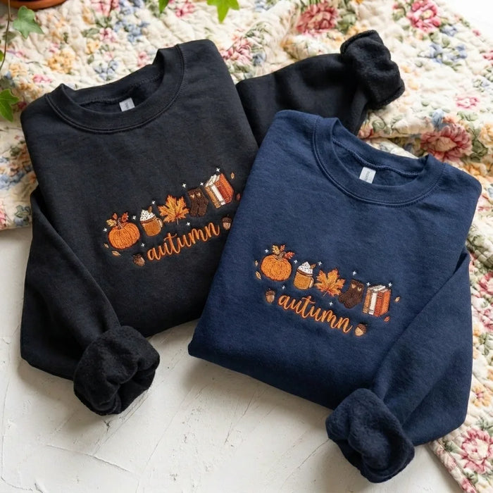 Autumn Icons Embroidered Sweatshirt | Cozy Fall Sweater