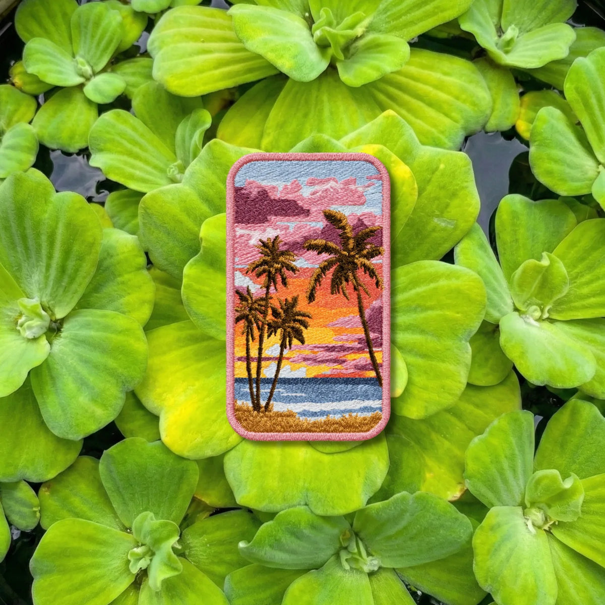 Tropical Palm Trees Sunset Beach Embroidered Patch - product photo 1