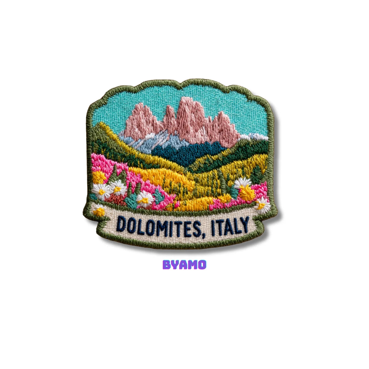 Dolomites Italy Wildflowers Alpine Mountain Embroidered Patch - product photo 2
