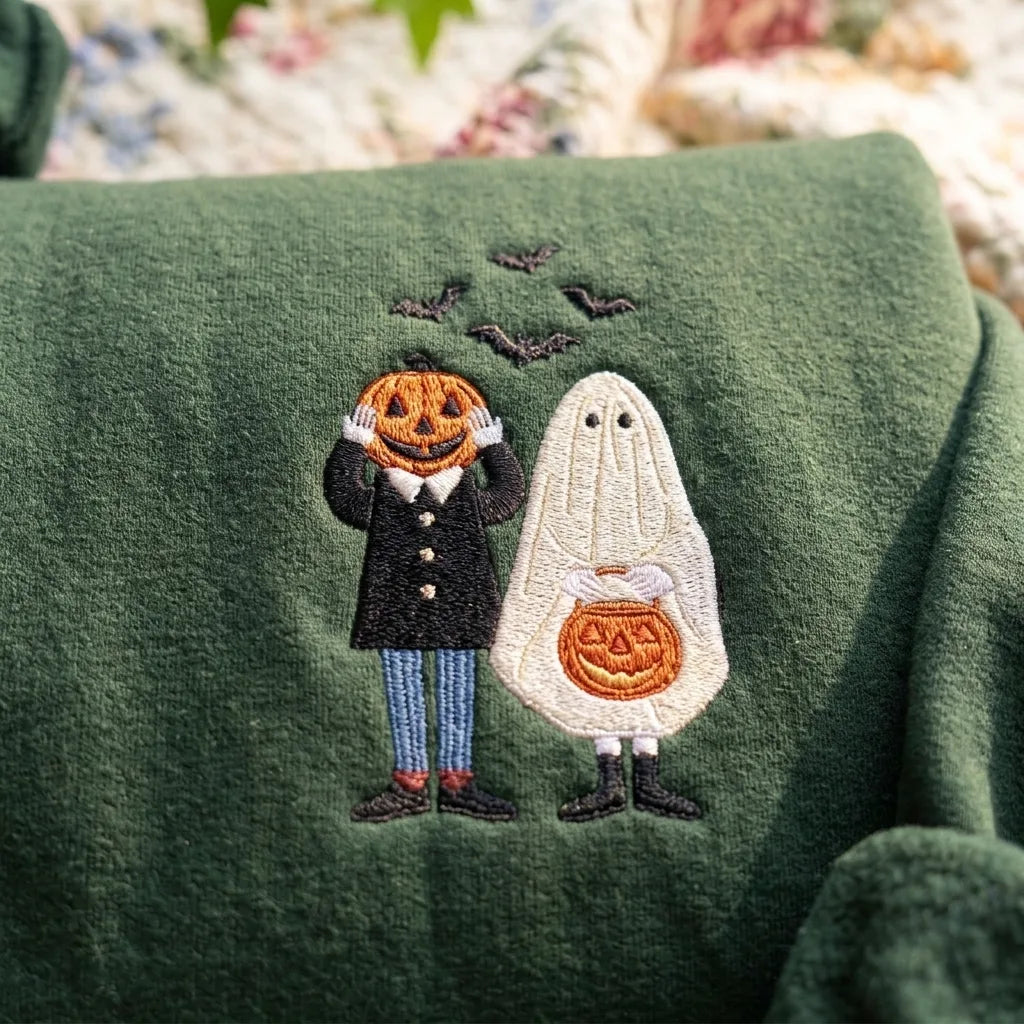 Cute Ghost & Pumpkin Embroidered Sweatshirt | Spooky Season - product photo 2