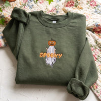 Funny Spooky Ghost Pumpkin Embroidered Sweatshirt - product photo 2