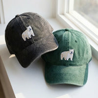 Polar Bear Embroidered Dad Hat - Vintage Washed Black Cap - product photo 2