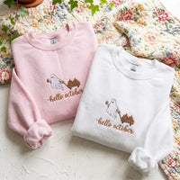 Cute Ghost & Pumpkin Wagon Embroidery Crewneck - product photo 2