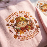 Vintage Farmhouse Scarecrow Embroidered Pullover - Dark Green Autumn Jumpe - product photo 2
