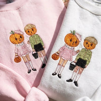 Vintage Pumpkin Head Embroidered Sweatshirt - Retro Halloween Crewneck - product photo 2