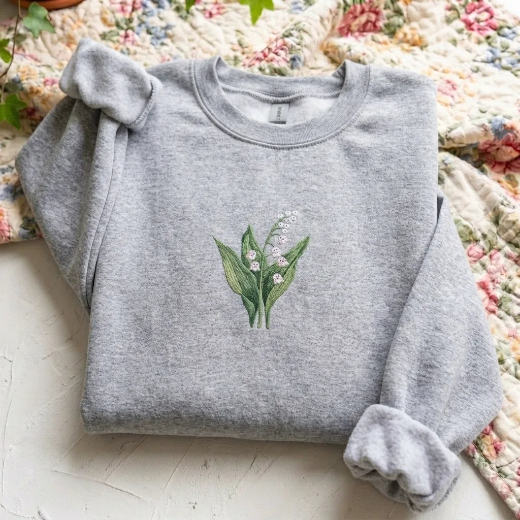 Ghost Lily of the Valley Embroidered Sweatshirt - Spooky Floral Crewneck - product photo 2