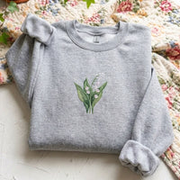 Ghost Lily of the Valley Embroidered Sweatshirt - Spooky Floral Crewneck - product photo 2