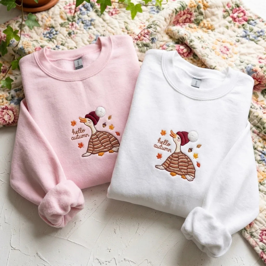 Hello Autumn Cute Goose Embroidered Sweatshirt - product photo 2