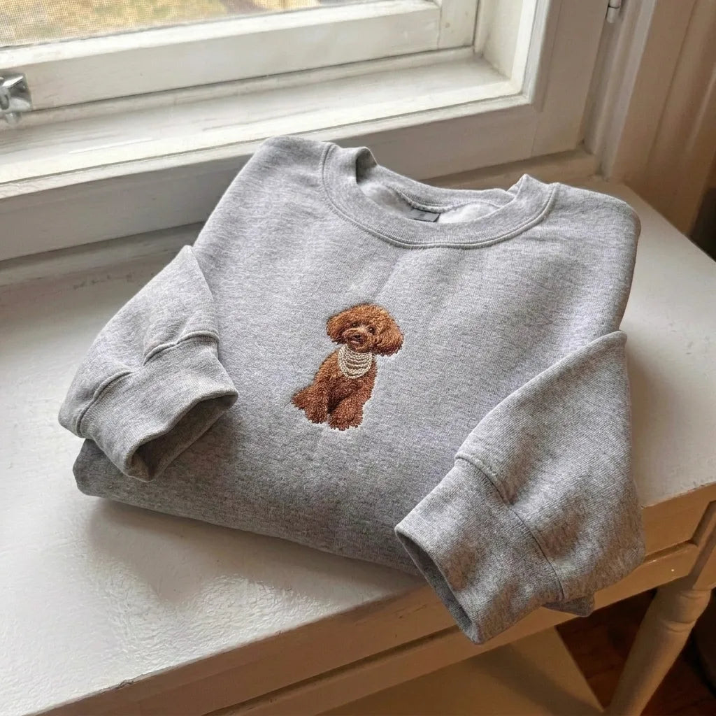 Brown Poodle Wearing Pearls Embroidered Jumper - product photo 2