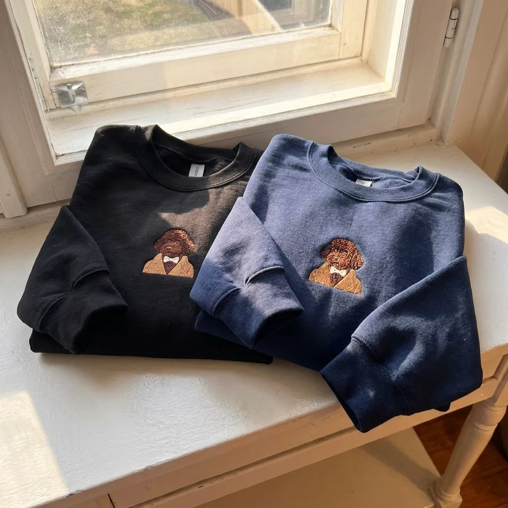 Gentleman Doodle Embroidered Pullover - Dog with Bow Tie Jumper - product photo 2