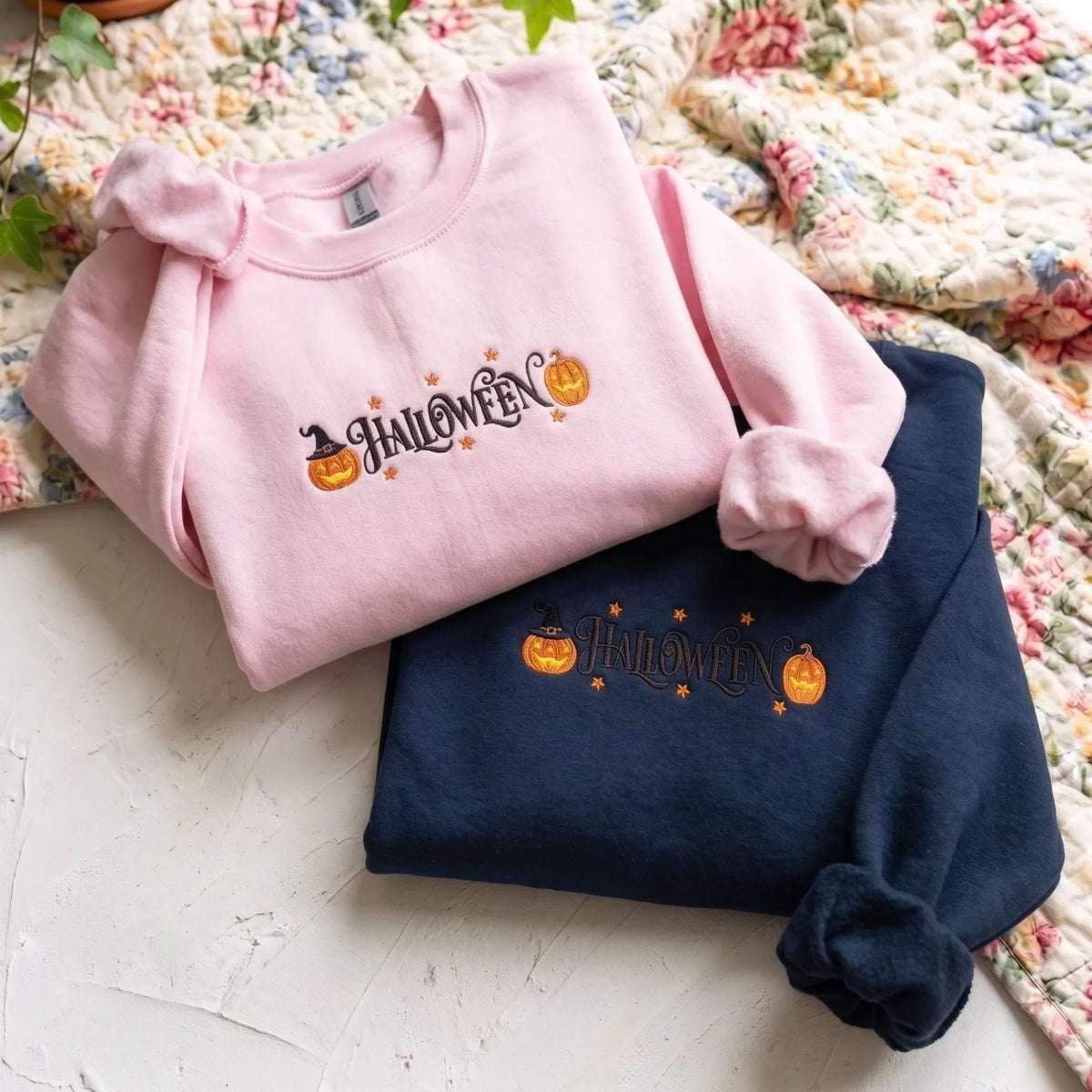 Spooky Season Witch Hat & Pumpkin Crewneck Sweater - product photo 3