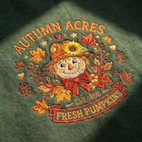 Vintage Farmhouse Scarecrow Embroidered Pullover - Dark Green Autumn Jumpe - product photo 3