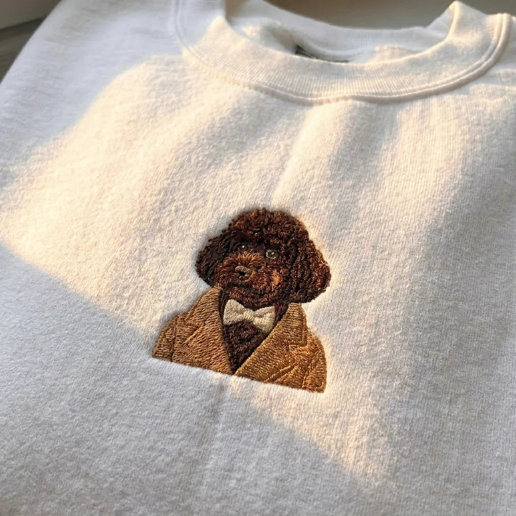 Gentleman Doodle Embroidered Pullover - Dog with Bow Tie Jumper - product photo 3