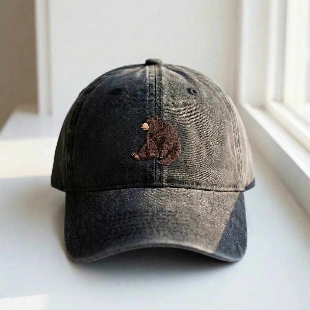 Vintage Brown Bear Hat - Distressed Charcoal Dad Hat - product photo 3