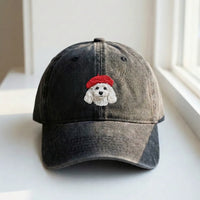 French Beret Dog Embroidered Dad Hat - Vintage Washed Cap - product photo 3