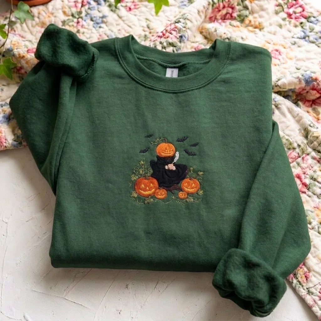 Cozy Spooky Season Embroidered Shirt | Pumpkin Coffee Lover Sweater - product photo 3