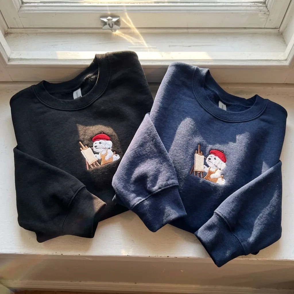 Embroidered Artist Poodle Jumper - Quirky Dog Mom Appare - product photo 3