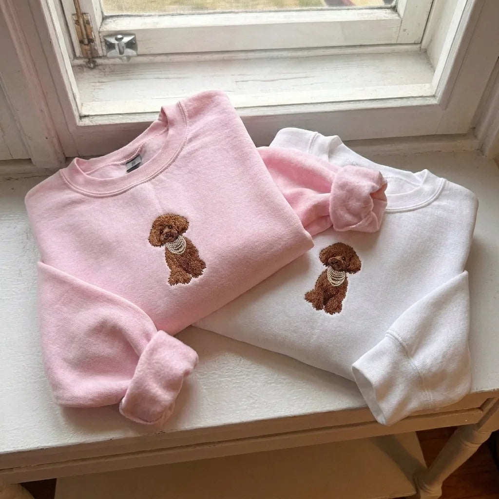 Brown Poodle Wearing Pearls Embroidered Jumper - product photo 3