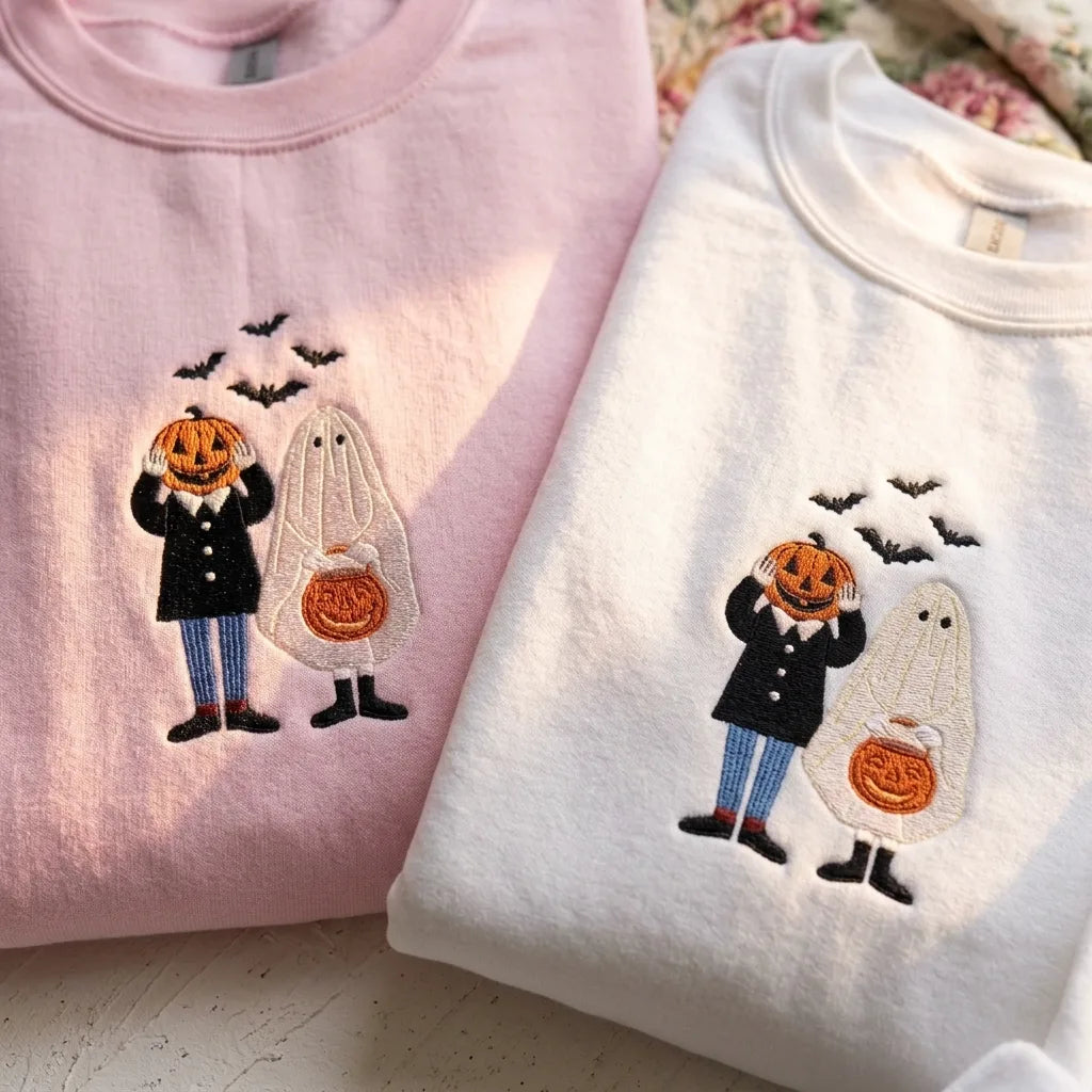 Cute Ghost & Pumpkin Embroidered Sweatshirt | Spooky Season - product photo 3