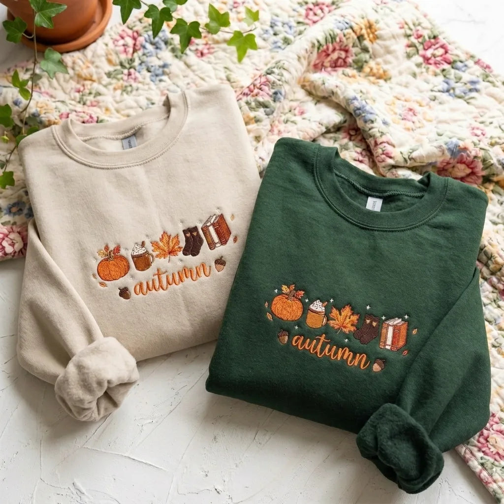 Autumn Icons Embroidered Sweatshirt | Cozy Fall Sweater - product photo 3