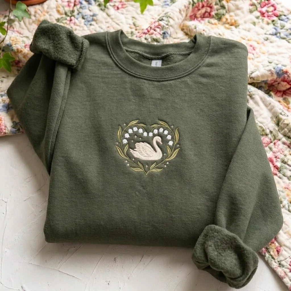 Swan & Lily of the Valley Embroidered Sweatshirt - product photo 3