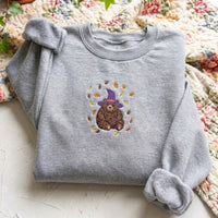 Witch Bear Embroidered Sweatshirt - Fall Leaves Crewneck - product photo 3