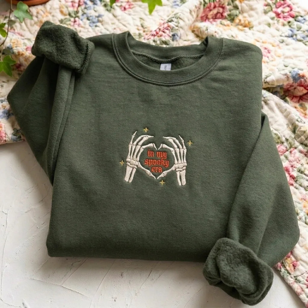 Skeleton Heart Hands Embroidered Crewneck | In My Spooky Era - product photo 3
