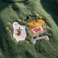 Halloween Embroidered Crewneck Sweatshirt - Cute Coffee Ghost & Pumpkins - product photo 3