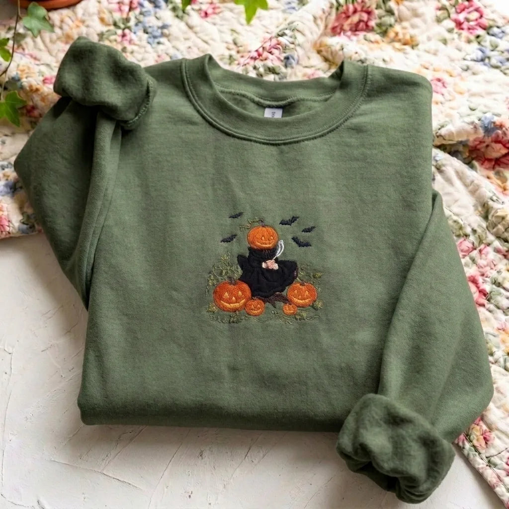 Cozy Spooky Season Embroidered Shirt | Pumpkin Coffee Lover Sweater - product photo 4