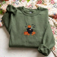 Cozy Spooky Season Embroidered Shirt | Pumpkin Coffee Lover Sweater - product photo 4