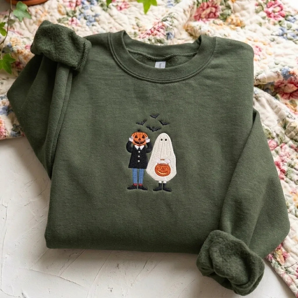 Cute Ghost & Pumpkin Embroidered Sweatshirt | Spooky Season - product photo 4