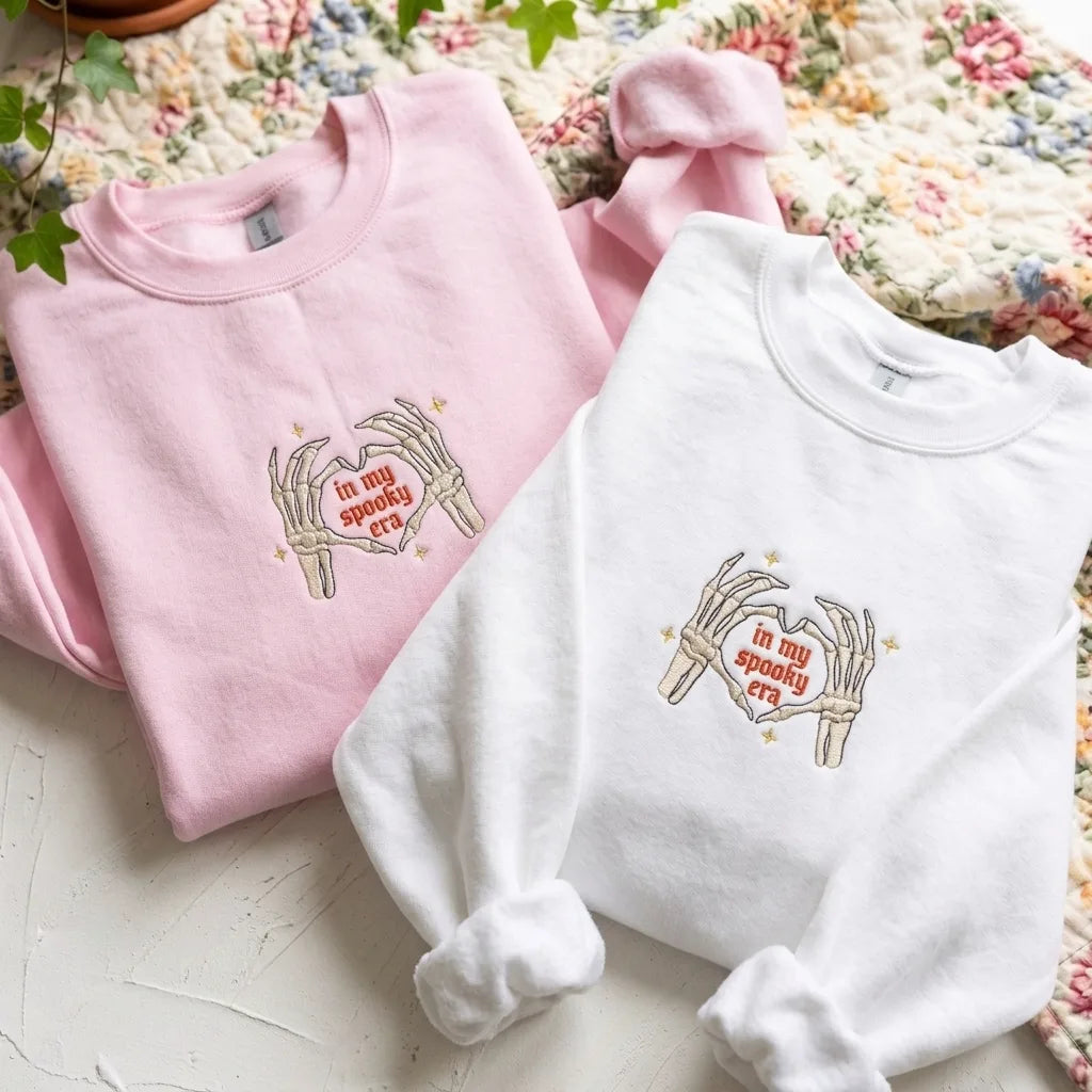 Skeleton Heart Hands Embroidered Crewneck | In My Spooky Era - product photo 4