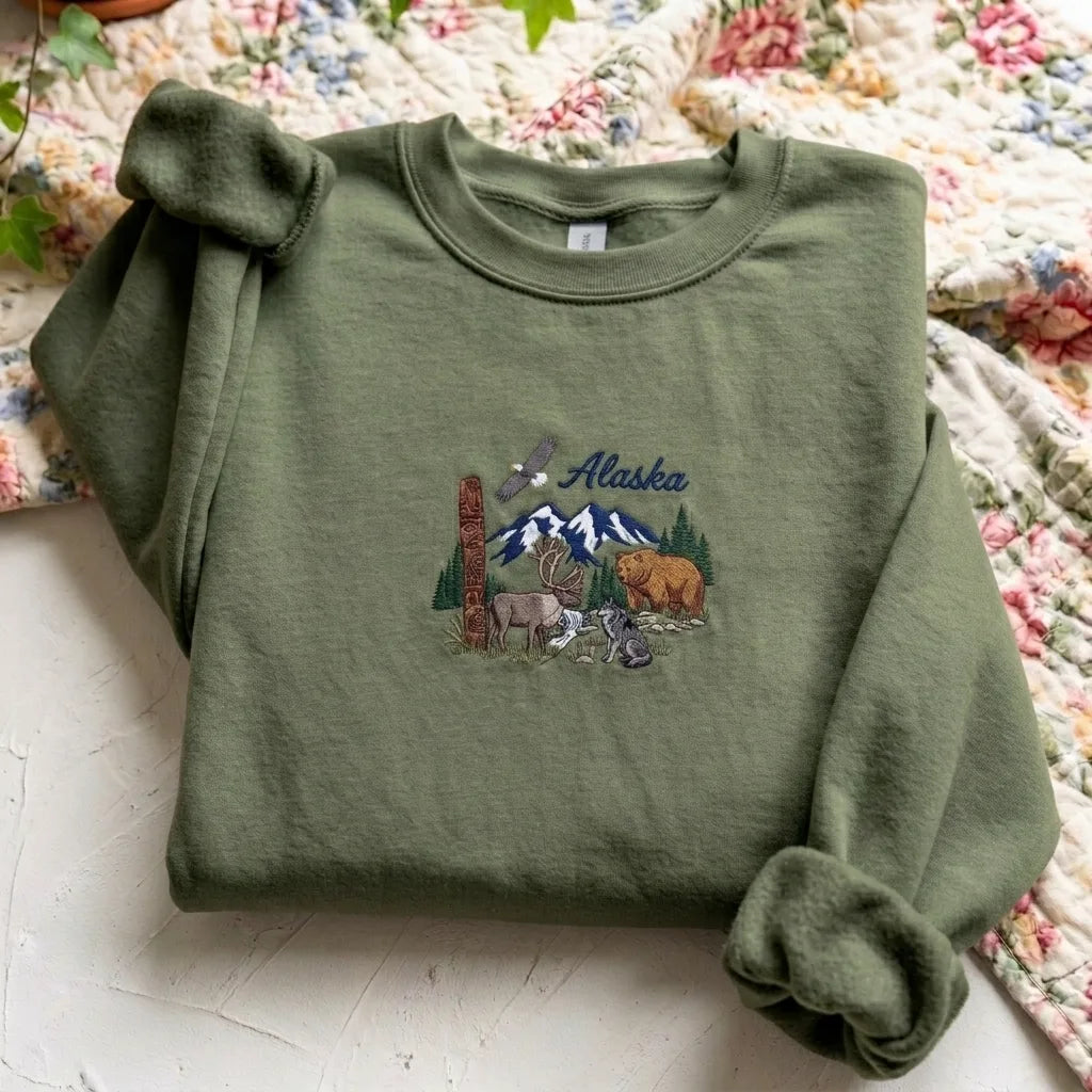 Alaska Wilderness Embroidered Sweatshirt | Nature Wildlife Crewneck - product photo 4