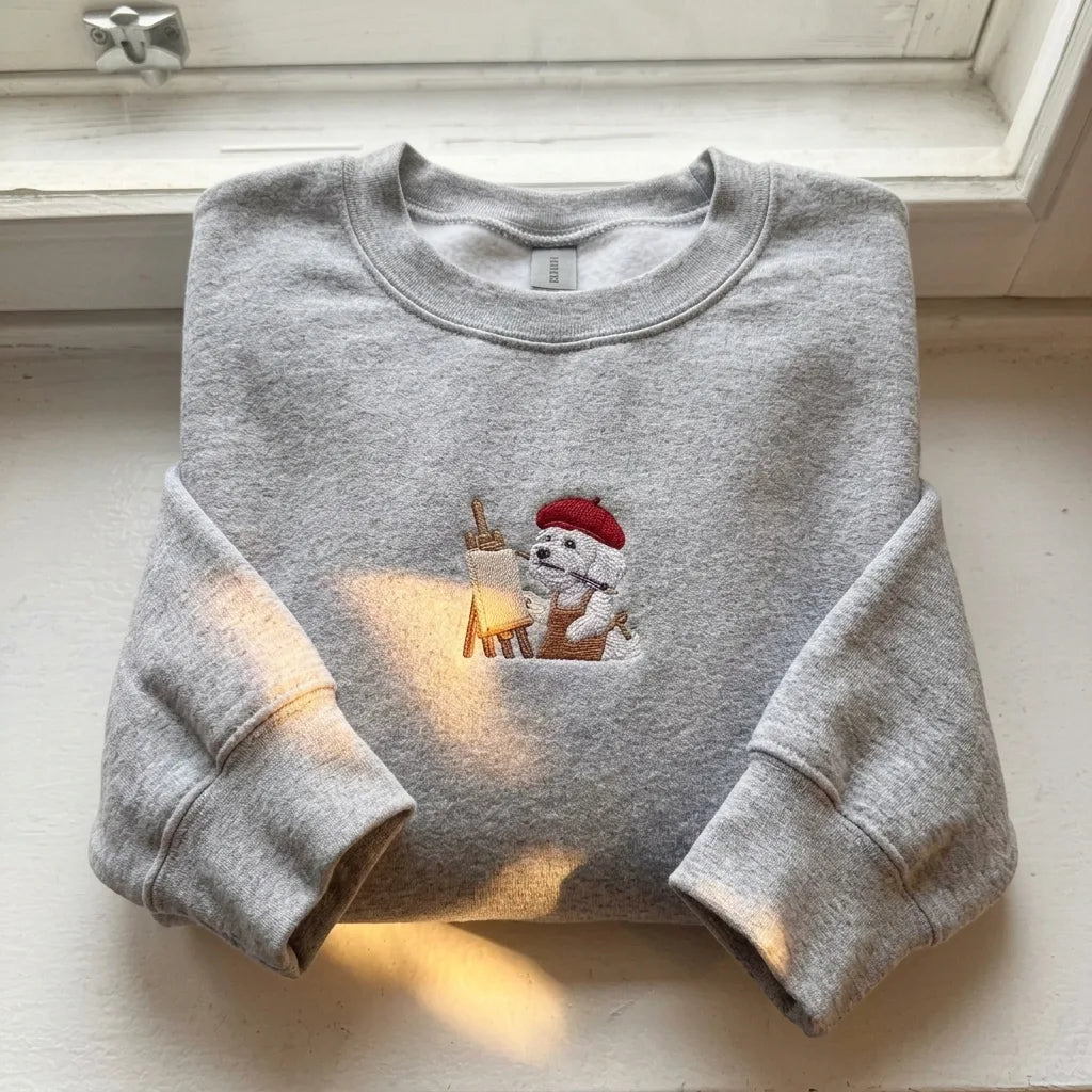 Embroidered Artist Poodle Jumper - Quirky Dog Mom Appare - product photo 4
