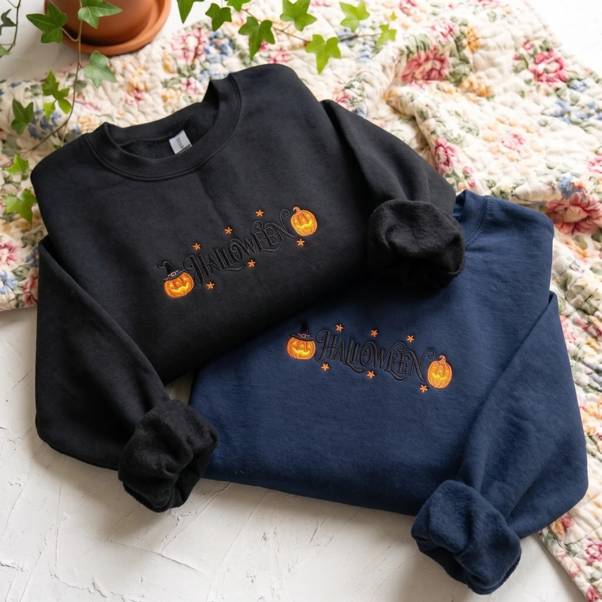 Spooky Season Witch Hat & Pumpkin Crewneck Sweater - product photo 4