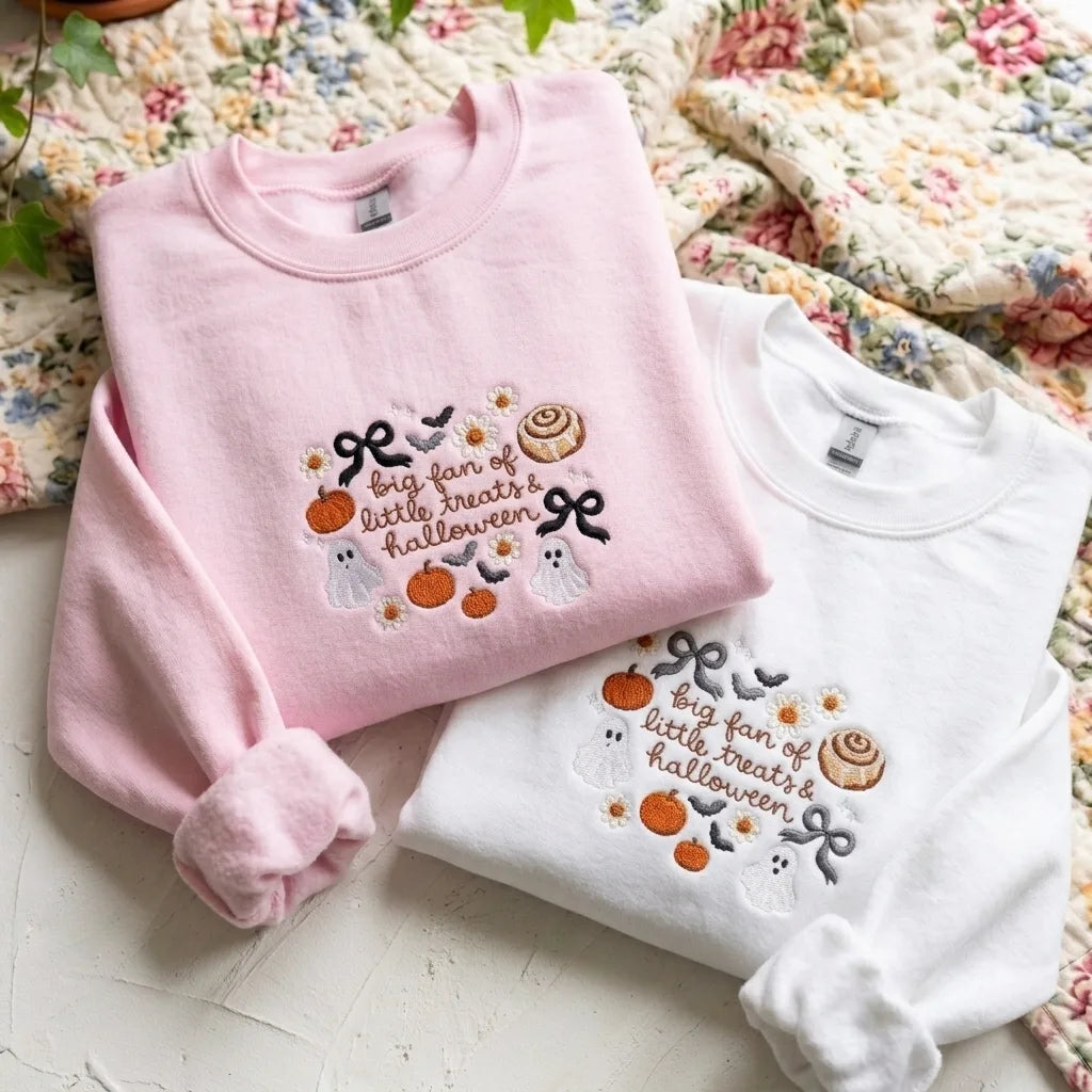 Coquette Halloween Ghost & Bow Embroidery Crewneck - product photo 4