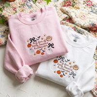Coquette Halloween Ghost & Bow Embroidery Crewneck - product photo 4