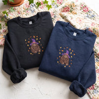 Witch Bear Embroidered Sweatshirt - Fall Leaves Crewneck - product photo 4