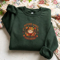 Vintage Farmhouse Scarecrow Embroidered Pullover - Dark Green Autumn Jumpe - product photo 4
